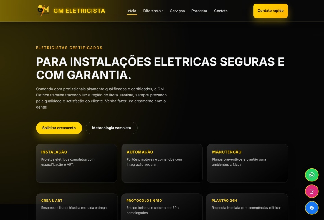 Site GM Elétrica em desktop