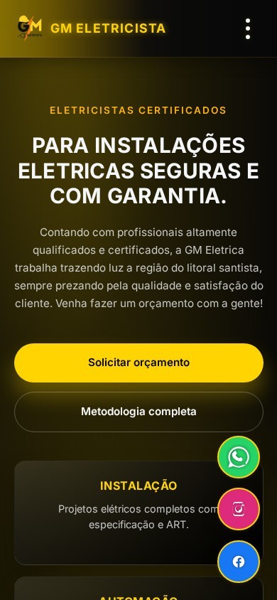 Site GM Elétrica em celular