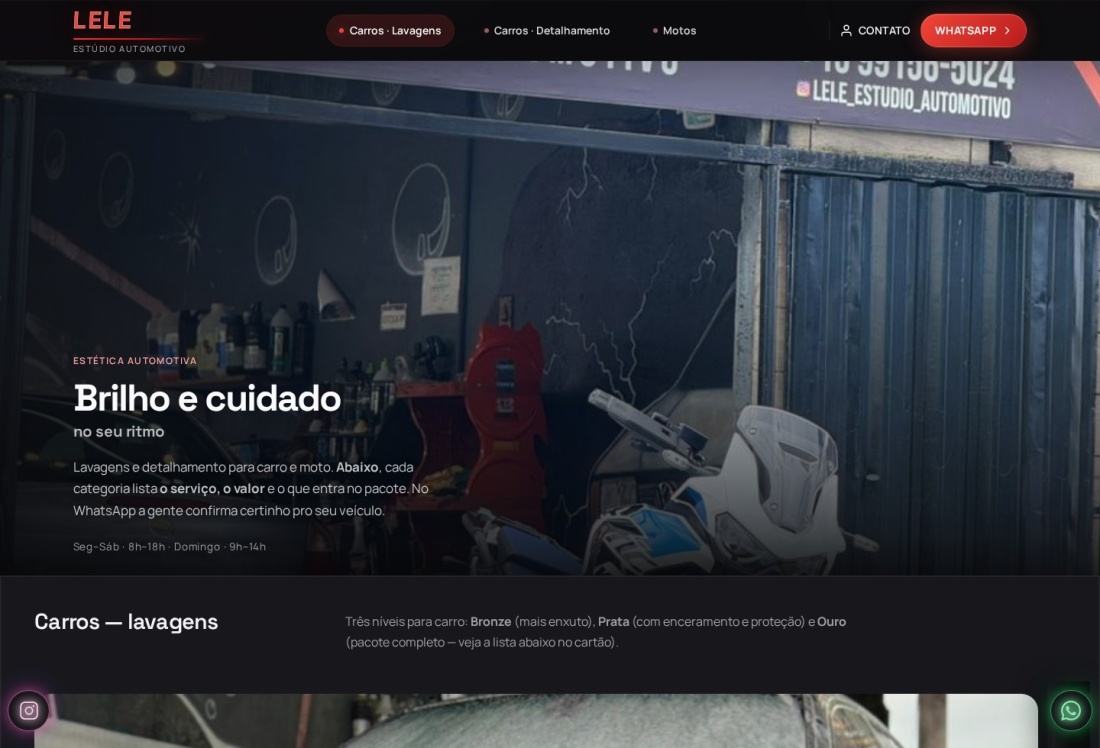 Site Lelê Estúdio Automotivo em desktop