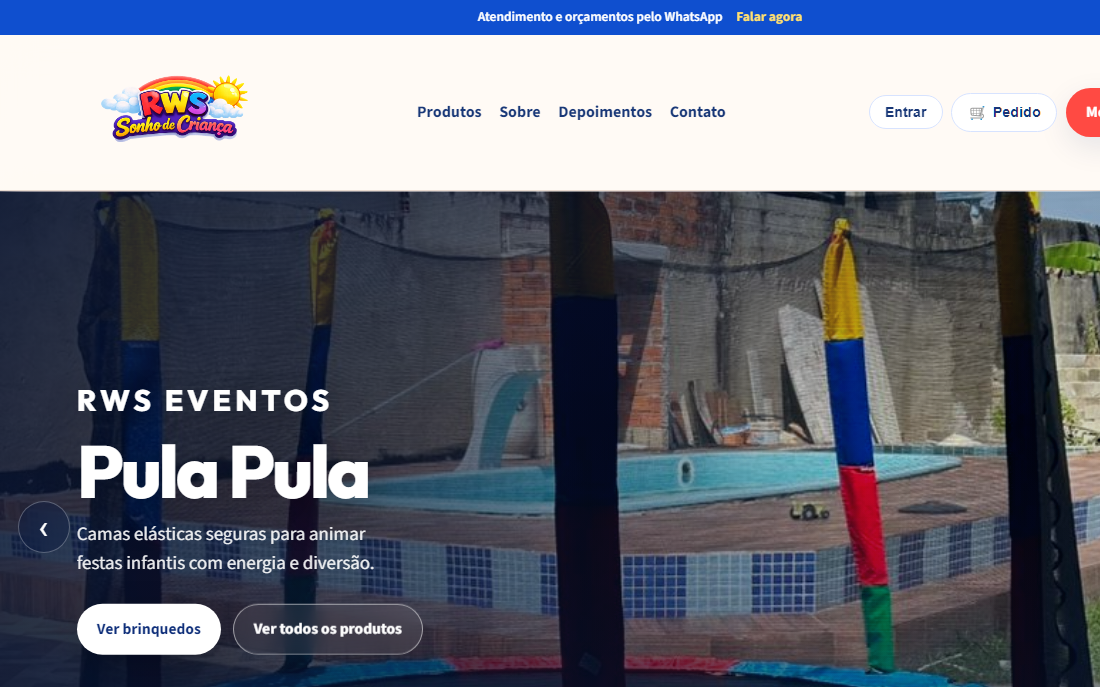 Loja virtual RWS Eventos em desktop
