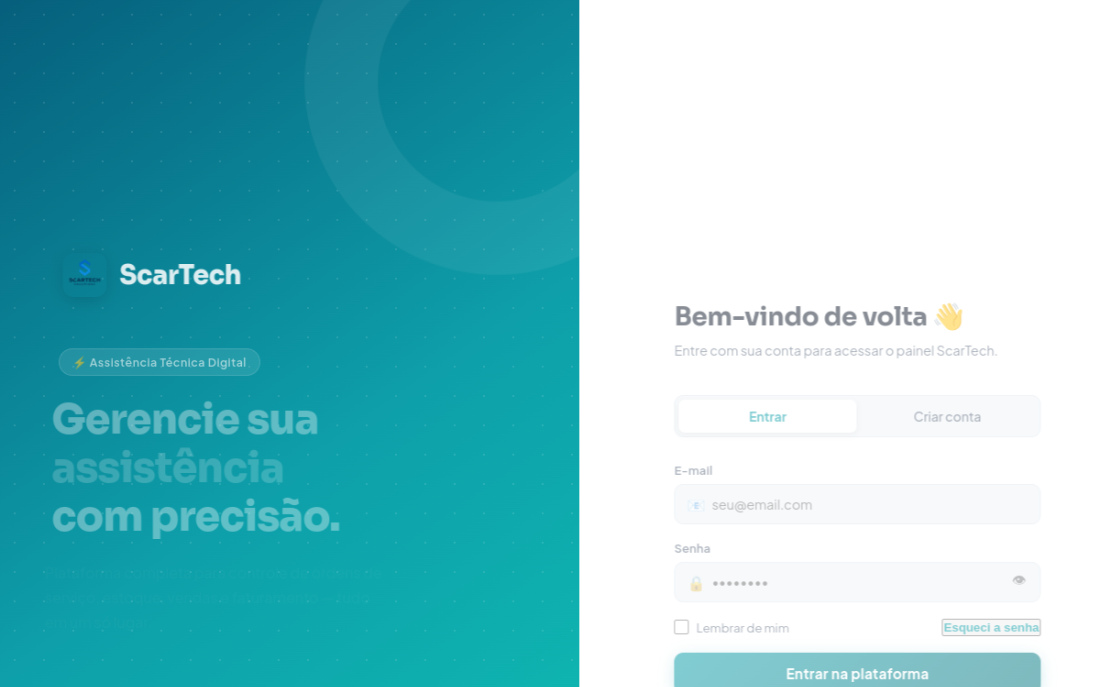 Sistema ScarTech Manager em desktop