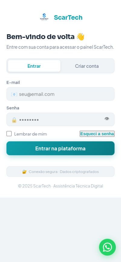 Sistema ScarTech Manager em celular